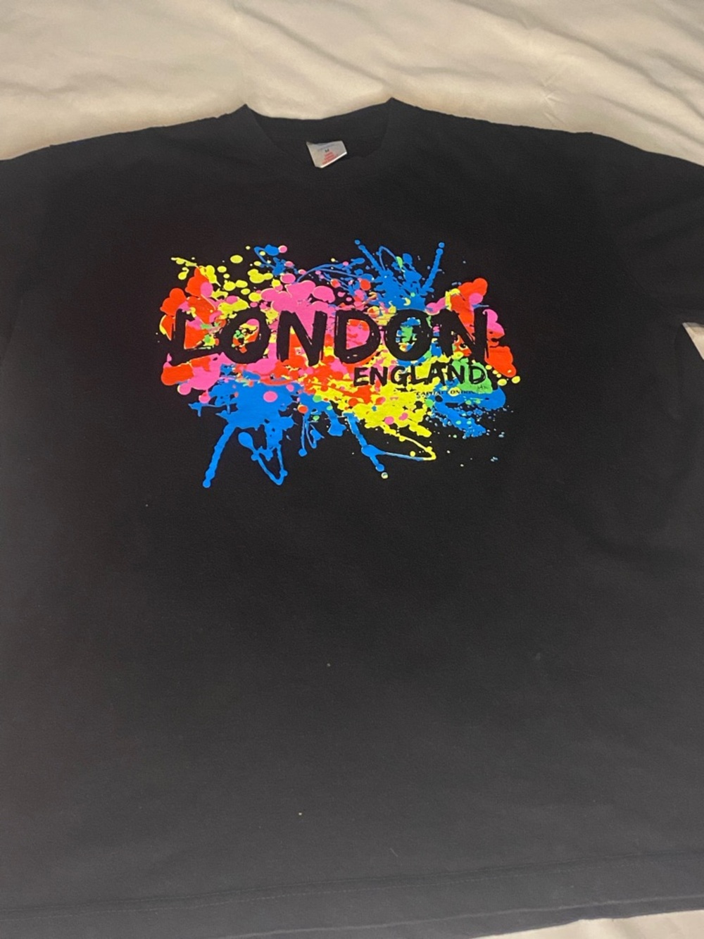 Shirt Black London England Short Sleeve Colorful Logo.